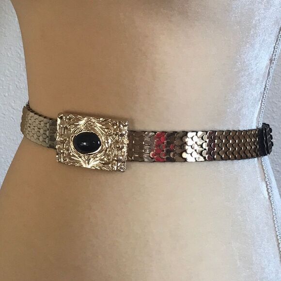 Vintage Metal Tone Gold Escale Elastic Belt main image 6